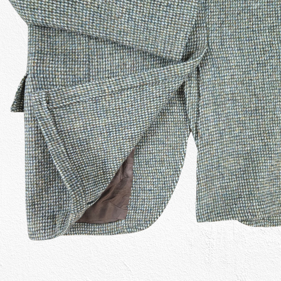 1950s Vintage Green Harris Tweed Blazer Jacket USA Made Scottish Wool Size 46R - Picture 13 of 14